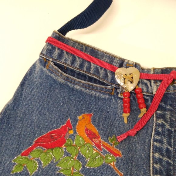 Shoulder Bag Handmade Denim Sheplers Jeans Boho Hippie Cardinals and Blue Jays - Picture 7 of 12